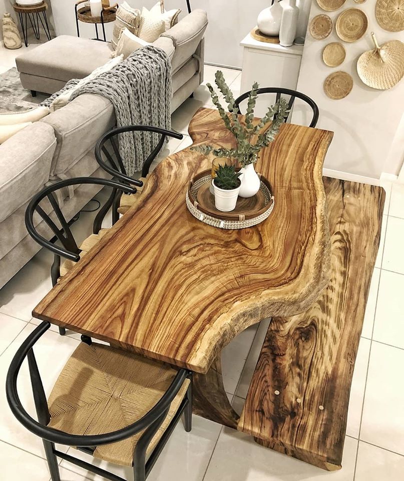 Live Edge Camphor Dining Table And, Dining Table And Bench Seat
